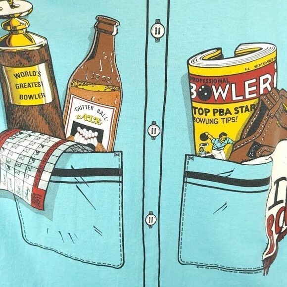 Bowling T Shirt Vintage 80s Bowl A Rama All Over Print 50/50 Made In USA Large - Picture 2 of 8
